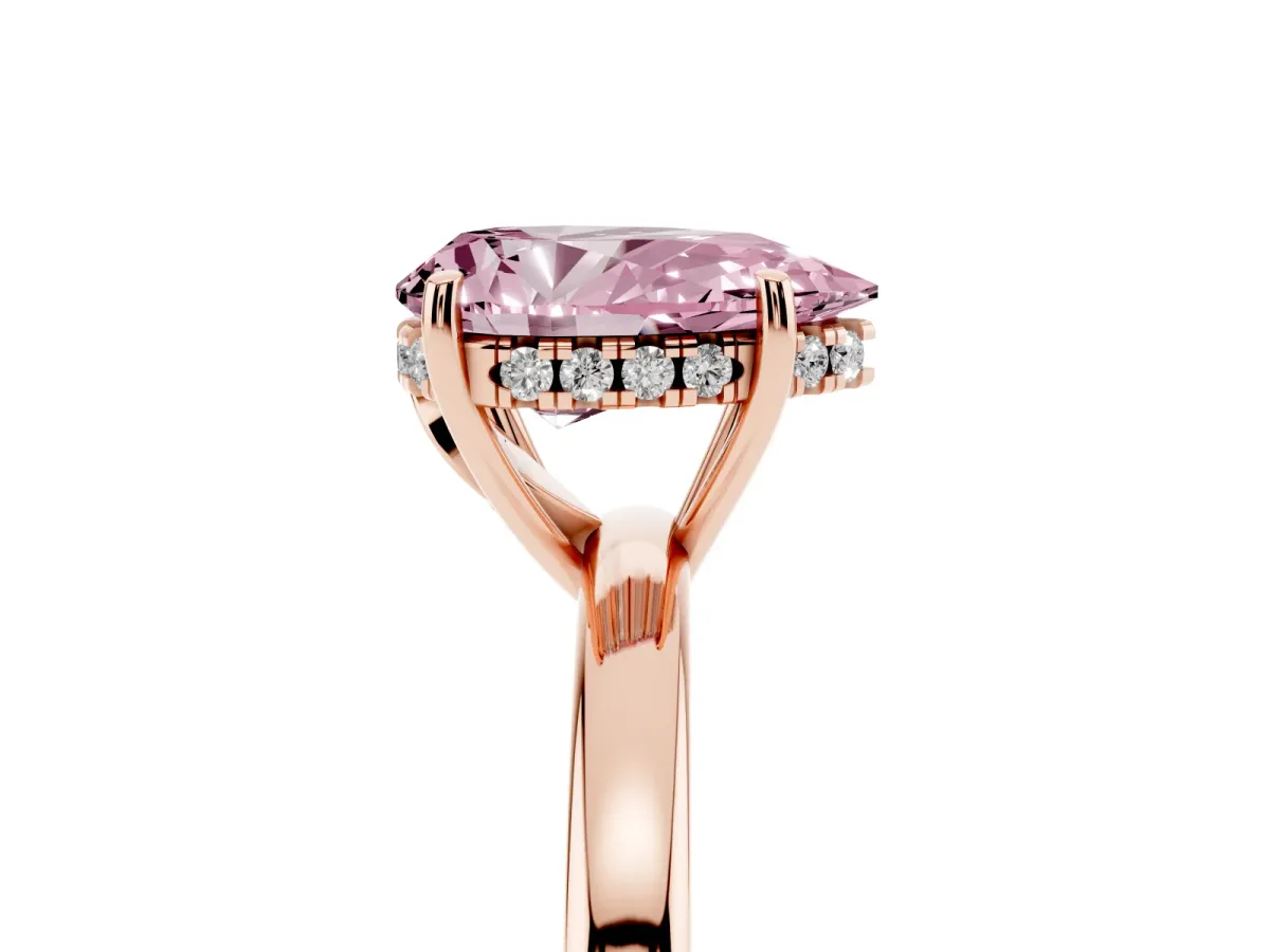 Fancy Pink Pear Cut Solitaire Diamond Ring with Prong Setting and Plain Band Rose gold
