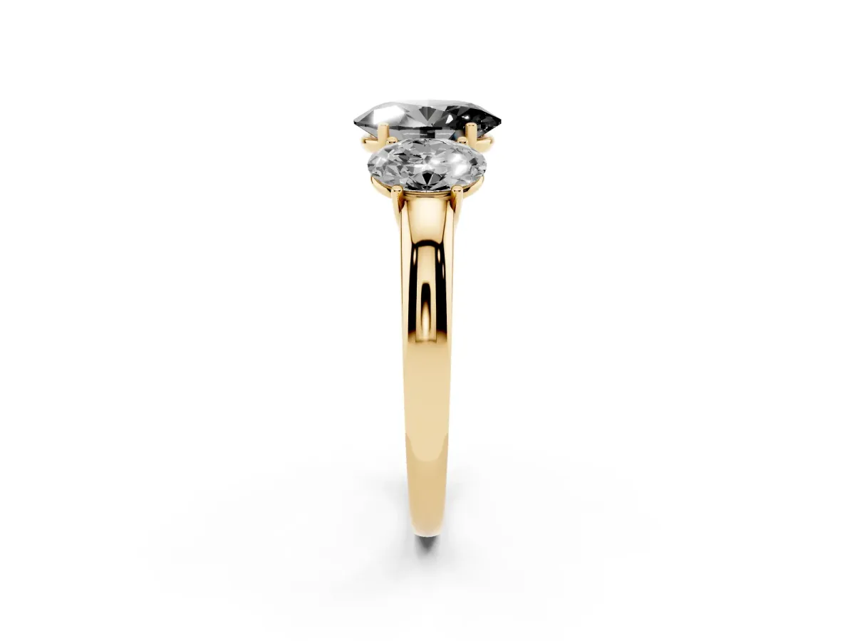 Fancy Black Oval Cut Diamond Three-Stone Ring with Four-Prong Setting and Classic Band Yellow gold