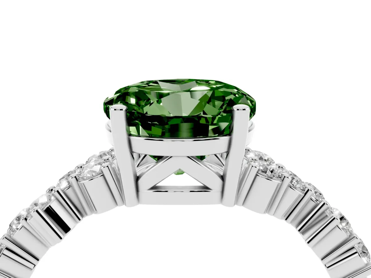 Fancy Green Round Cut Diamond Scattered Round Accent Ring with Prong Setting Platinum