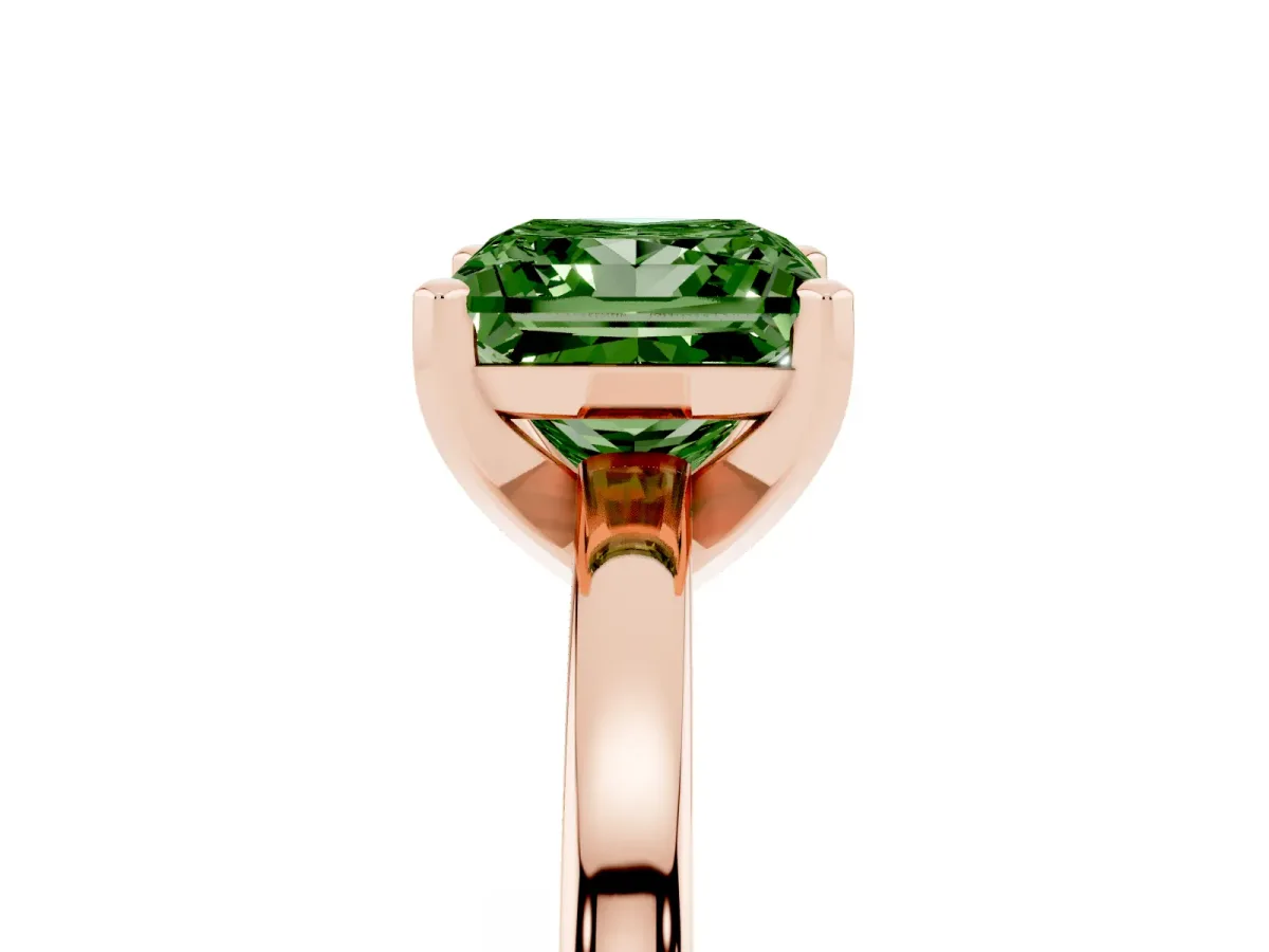 Fancy Green Princess Cut Solitaire Diamond Engagement Ring with Four-Prong Setting on a Classic Band Rose gold