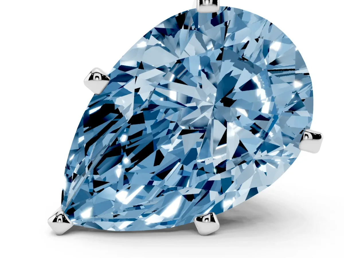 Fancy Blue Pear Cut Diamond Solitaire Ring with Prong Setting and Classic Band Platinum