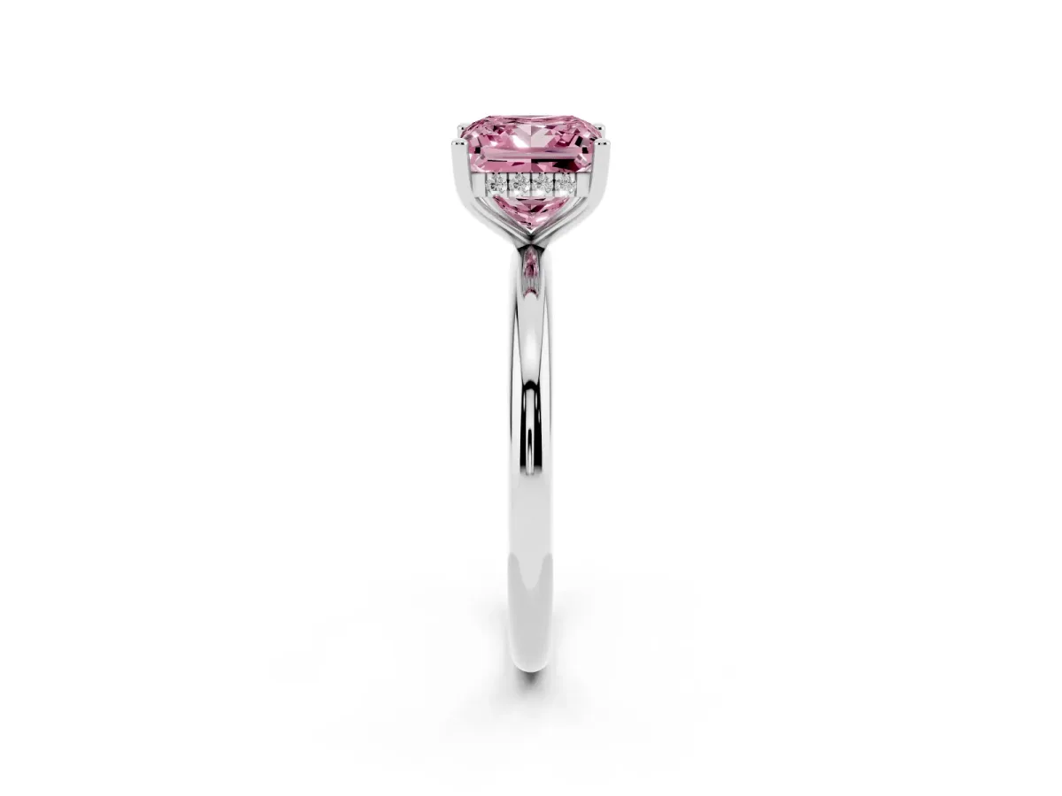 Fancy Pink Princess Cut Cut Solitaire Engagement Ring with Four-Prong Setting and Classic Band Platinum