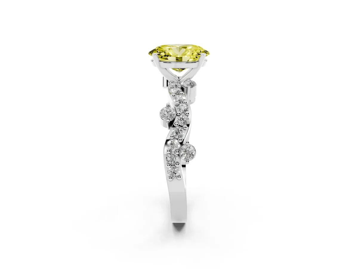 Fancy Yellow Oval Cut Cut Solitaire Diamond Twisted Band with Pave Setting Silver