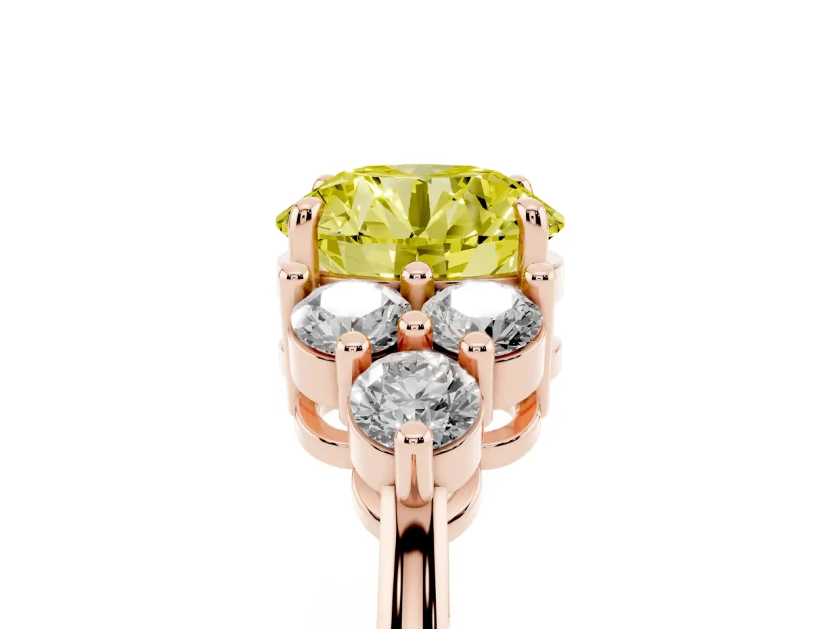 Fancy Yellow Round Cut Brilliant Diamond Cluster Accent Solitaire Ring with Prong Setting Rose gold