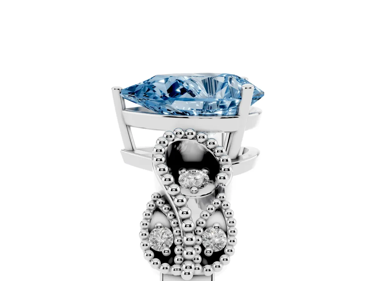 Fancy Blue Pear Cut Solitaire Milgrain Leaf Band with Prong Setting Silver