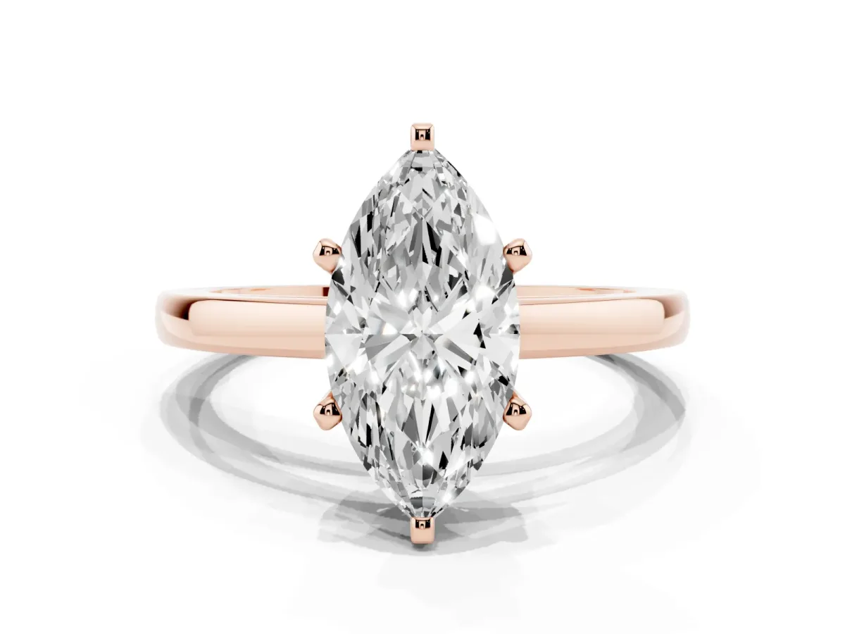 Marquise Cut Solitaire Diamond Engagement Ring with Four-Prong Setting on a Classic Band Rose gold