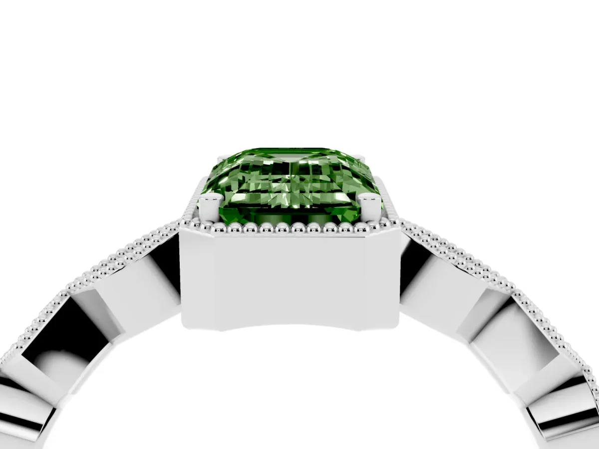Fancy Green Emerald Cut Milgrain Marquise Diamond Twist Band Ring Silver