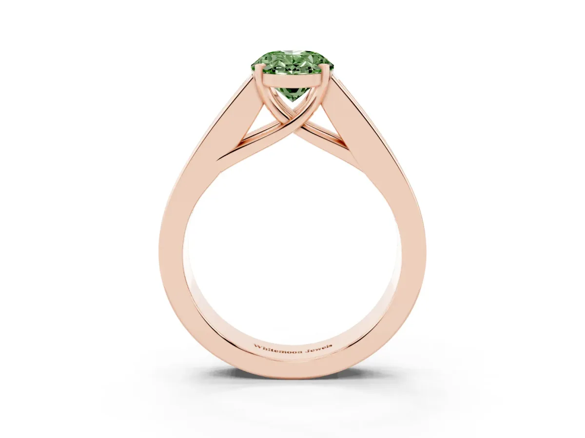 Fancy Green Oval Cut Cut Channel Set Solitaire Ring with Four-Prong Setting Rose gold