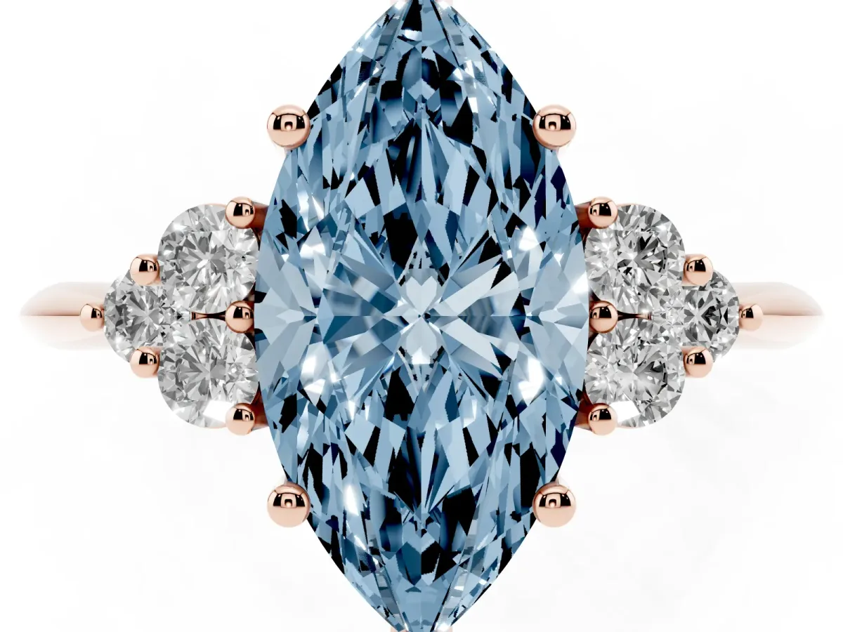 Fancy Blue Marquise Cut Cut Diamond Cluster Ring with Solitaire Band and Four-Prong Setting Rose gold