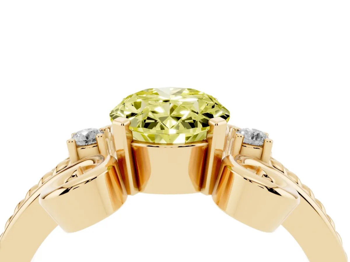 Fancy Yellow Oval Cut Solitaire Twisted Band Scroll Prong Ring Yellow gold