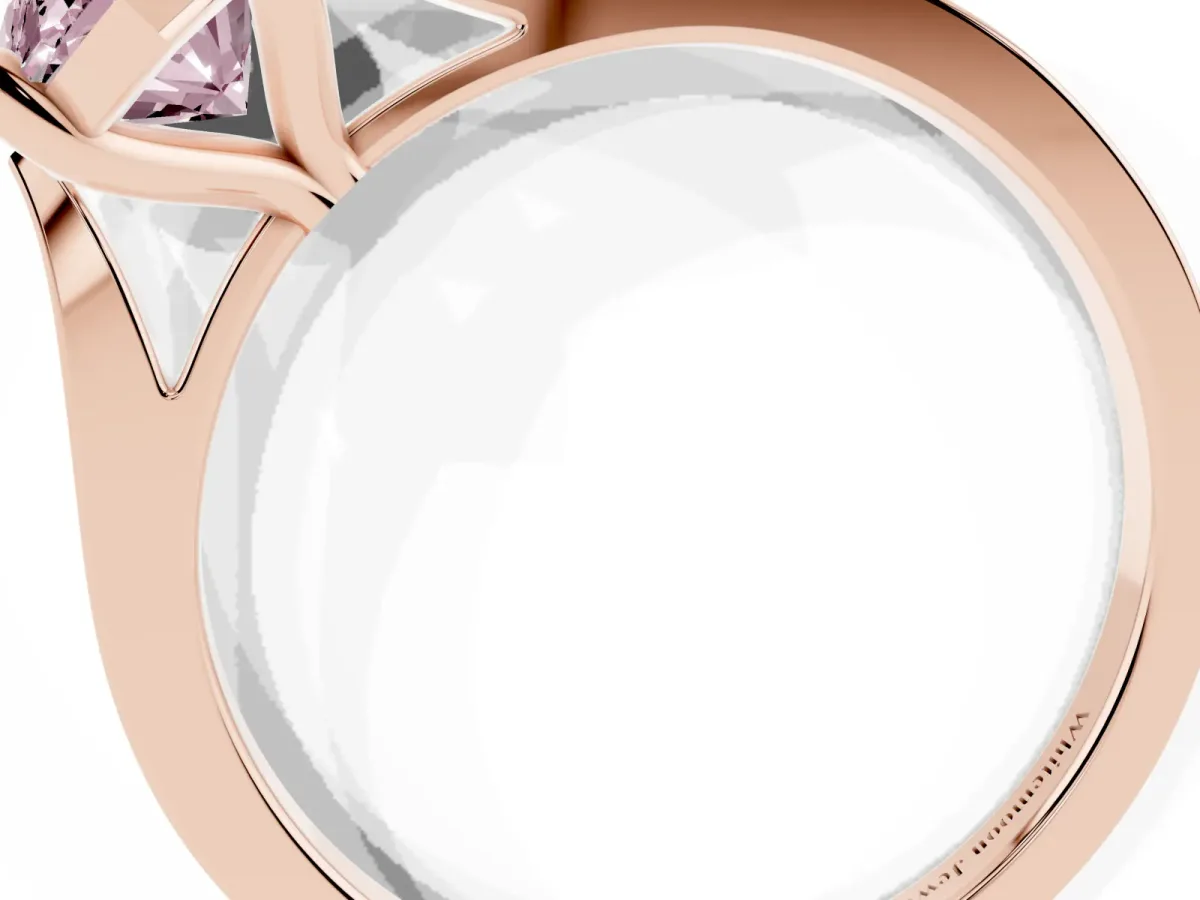 Fancy Pink Marquise Cut Solitaire Diamond Ring with Four-Prong Setting and Tapered Band Rose gold