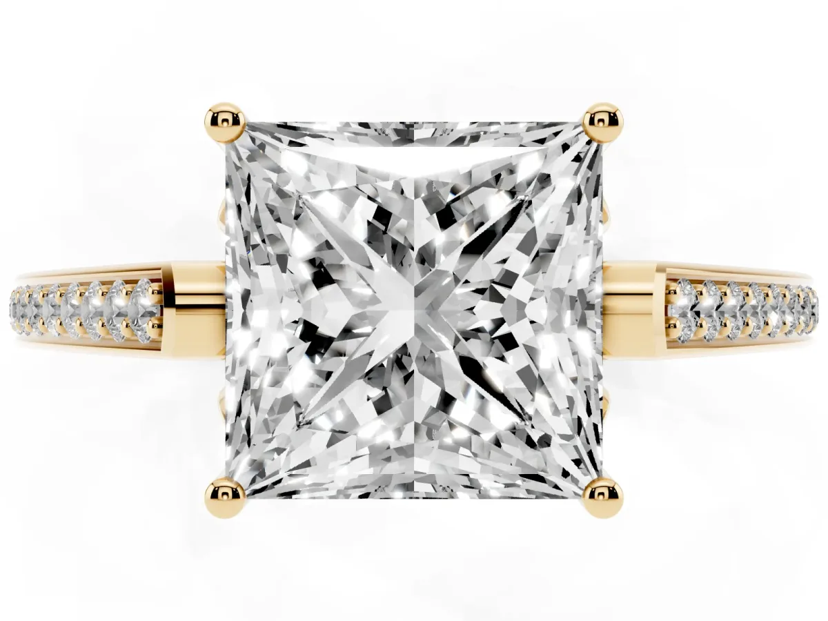 Princess Cut Cut Cathedral Pave Diamond Engagement Ring with Six-Prong Setting Yellow gold