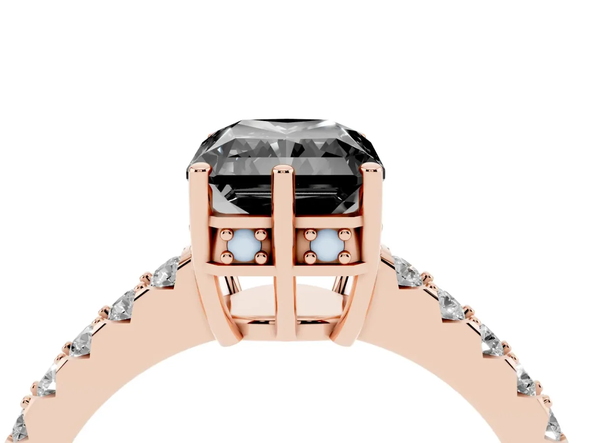 Fancy Black Radiant Cut Solitaire Diamond Engagement Ring with Pavé Band and Six-Prong Setting Rose gold