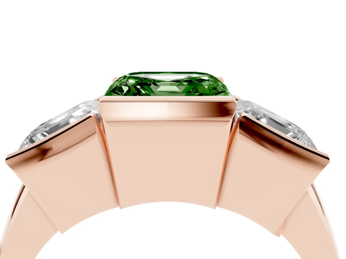 Fancy Green Three Stone Asscher Cut Cut Channel Set Diamond Ring Rose gold
