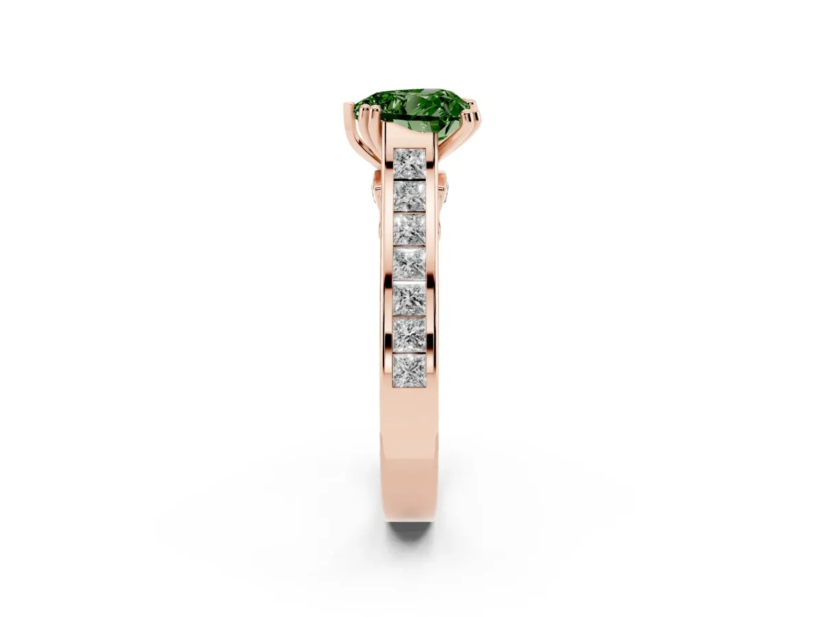 Fancy Green Heart Cut Cut Channel Set Solitaire Engagement Ring with Prong Setting Rose gold