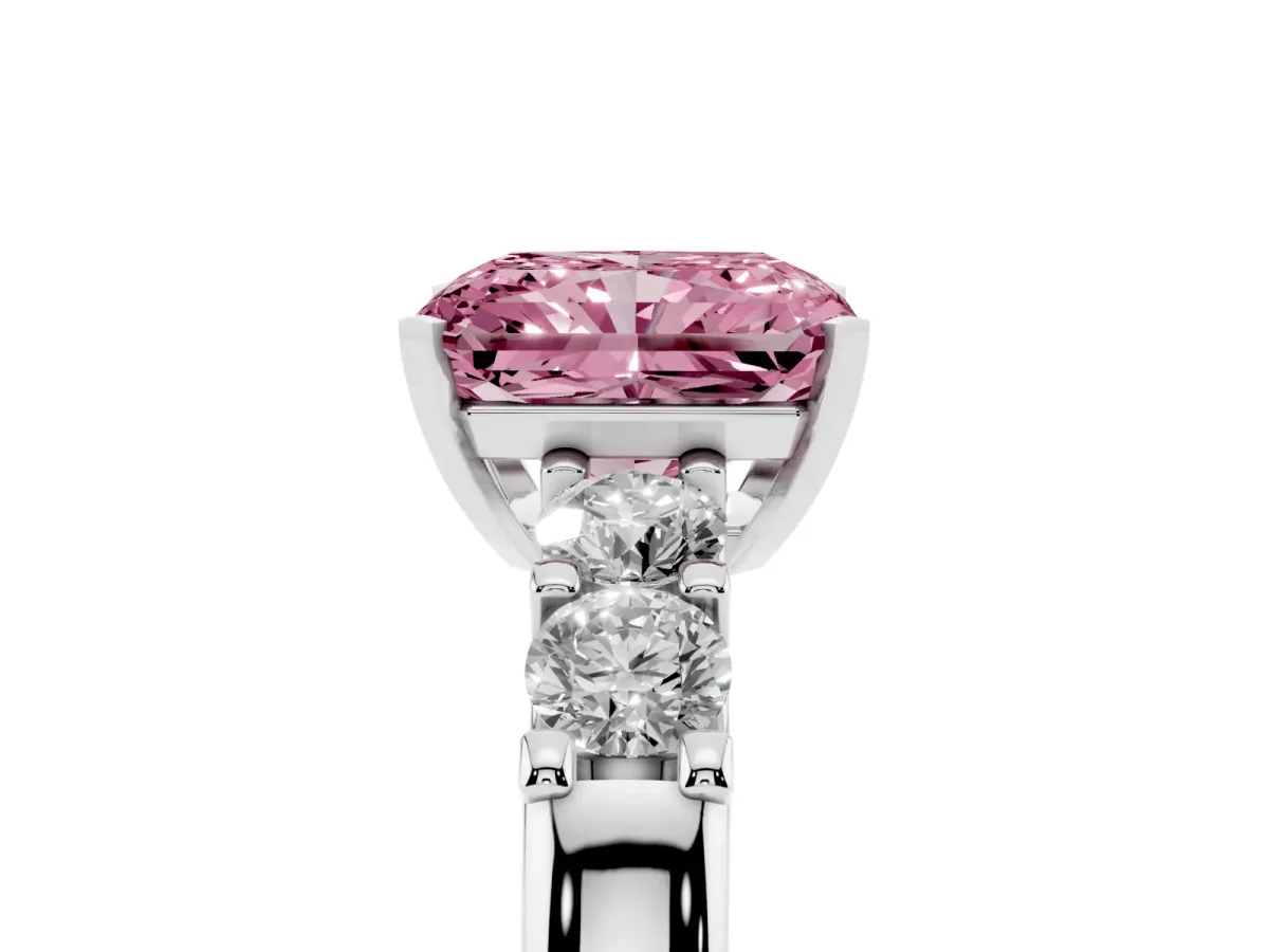Fancy Pink Radiant Cut Brilliant Cut Diamond Five-Stone Prong Set Engagement Ring with Channel Band White gold