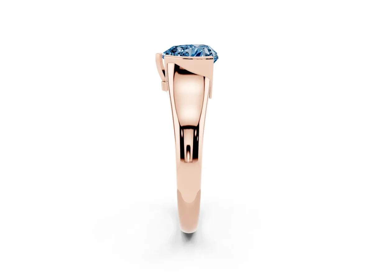 Fancy Blue Heart Cut Solitaire Tension Set Diamond Ring with Split Shank Band Rose gold
