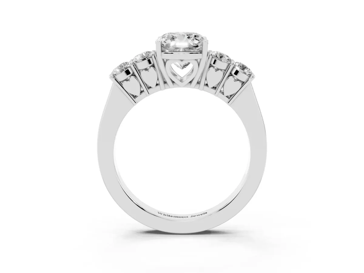 Cushion Cut Cut Diamond Five-Stone Prong Set White Gold Ring Platinum