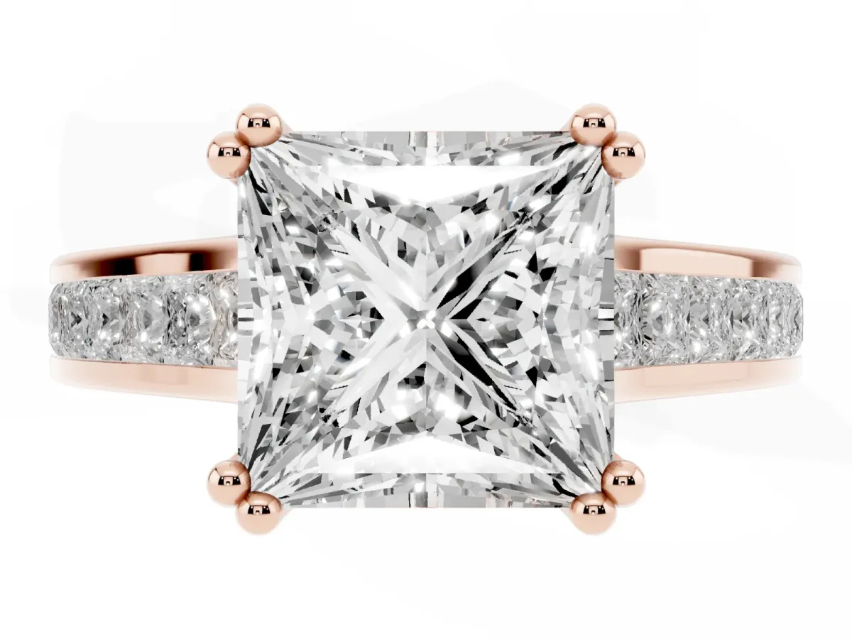 Princess Cut Cut Channel Set Solitaire Engagement Ring with Prong Setting Rose gold