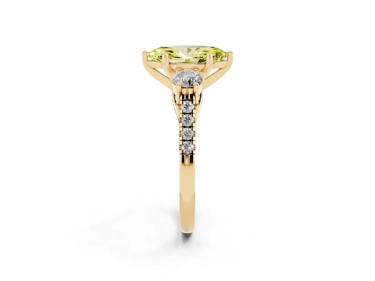 Fancy Yellow Three-Stone Marquise Cut Diamond Pavé Band with Four-Prong Setting Yellow gold