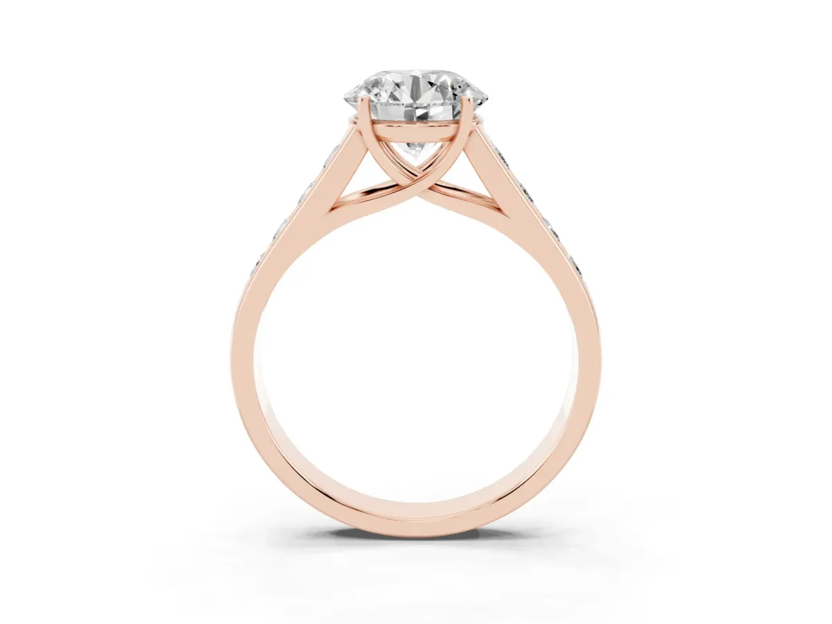 Round Cut Solitaire Channel-Set Diamond Engagement Ring with Four-Prong Setting Rose gold