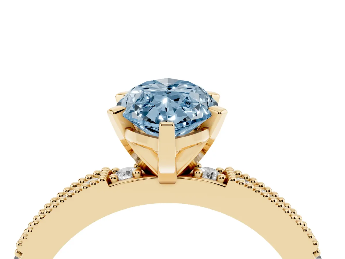 Fancy Blue Marquise Cut Solitaire with Pavé Band and Four-Prong Setting Yellow gold
