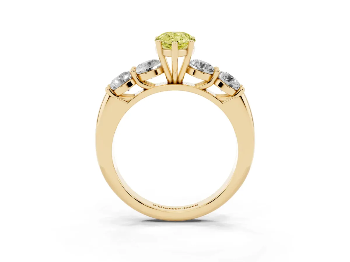 Fancy Yellow Pear Cut Cut Five-Stone Prong Set Diamond Ring with Classic Band Yellow gold