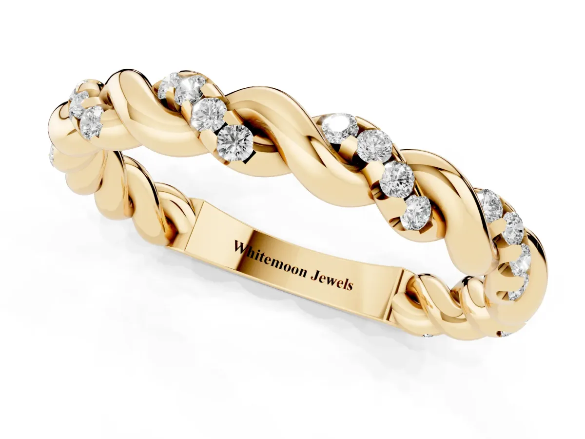Twisted Pavé Round Diamond Eternity Band Yellow gold