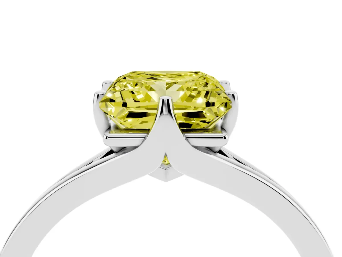 Fancy Yellow Princess Cut Solitaire Diamond Ring with Six-Prong Setting and Tapered Band White gold