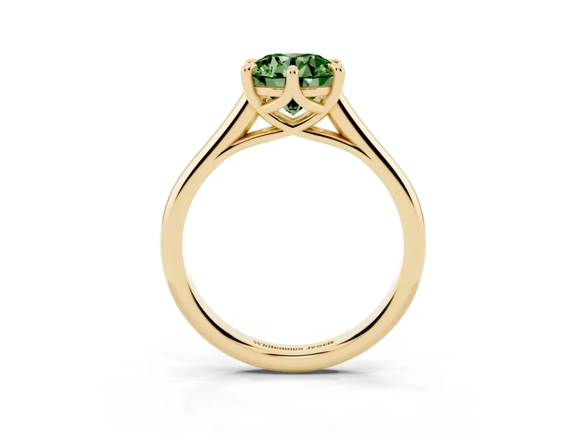 Fancy Green Round Cut Solitaire Engagement Ring with Six-Prong Setting and Classic Band Yellow gold