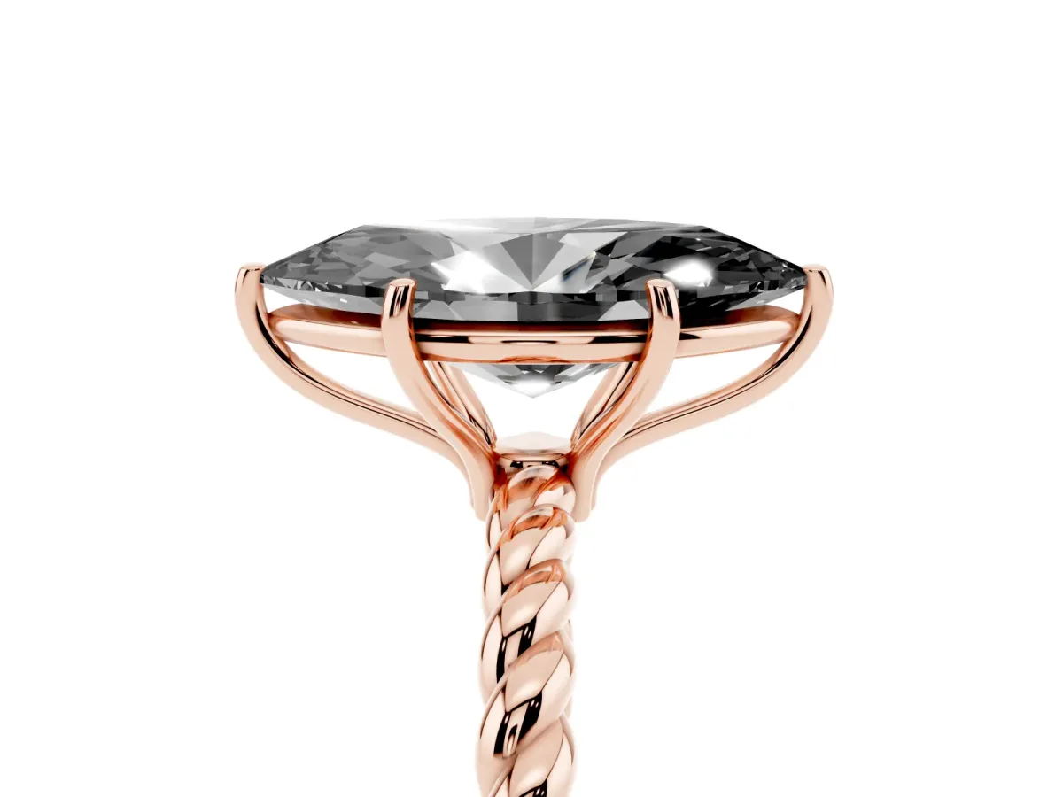 Fancy Black Marquise Cut Solitaire Twisted Band 4-Prong Ring Rose gold