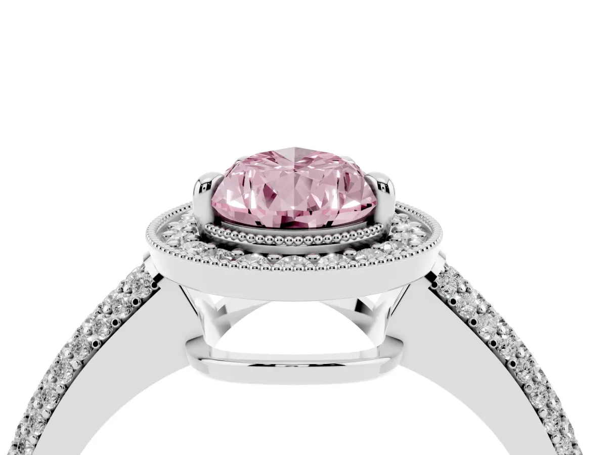 Fancy Pink Pear Cut Cut Halo Diamond Pave Band with Four-Prong Setting Platinum