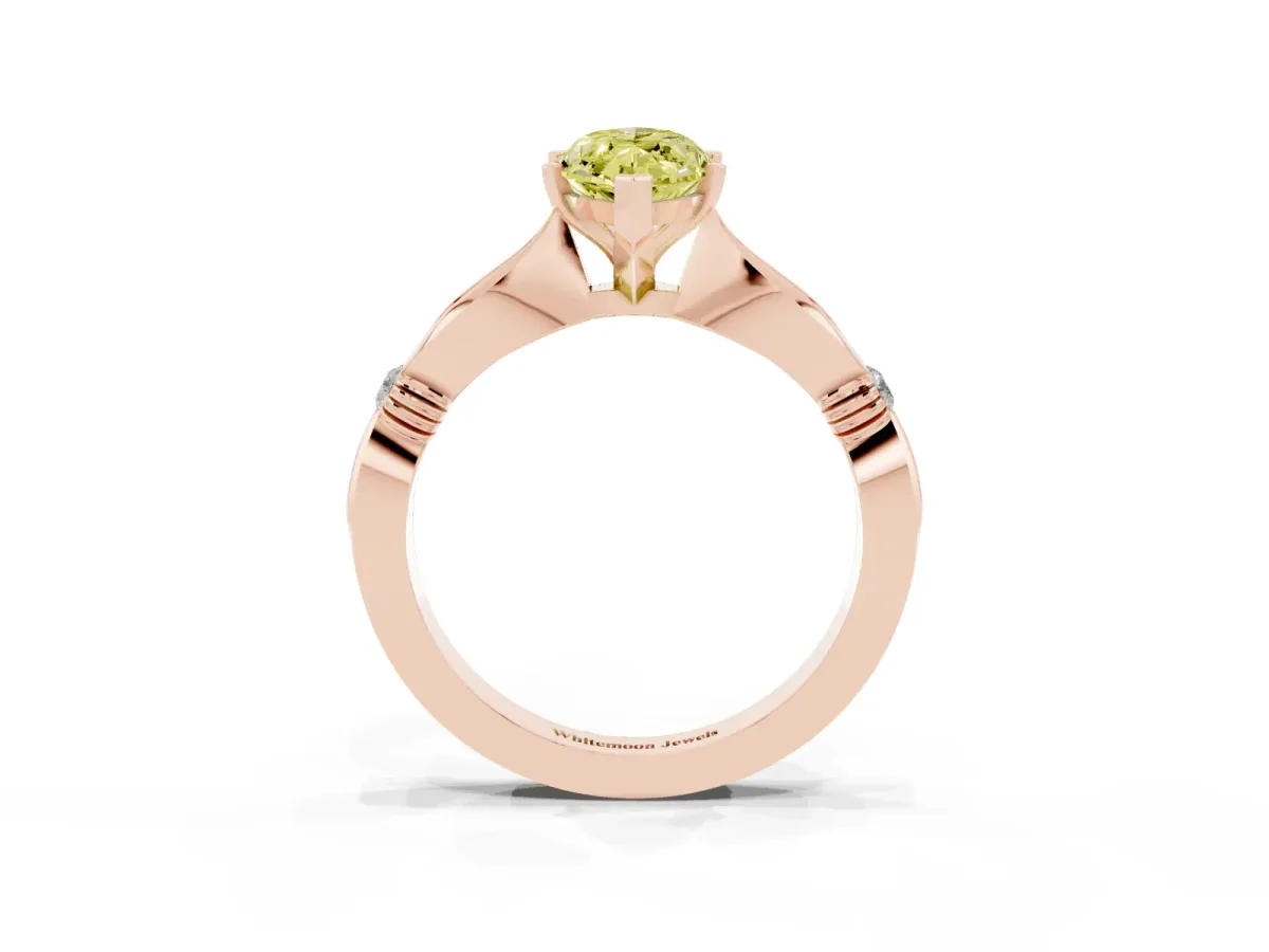 Fancy Yellow Marquise Cut Solitaire Diamond Twisted Band with Four-Prong Setting Rose gold