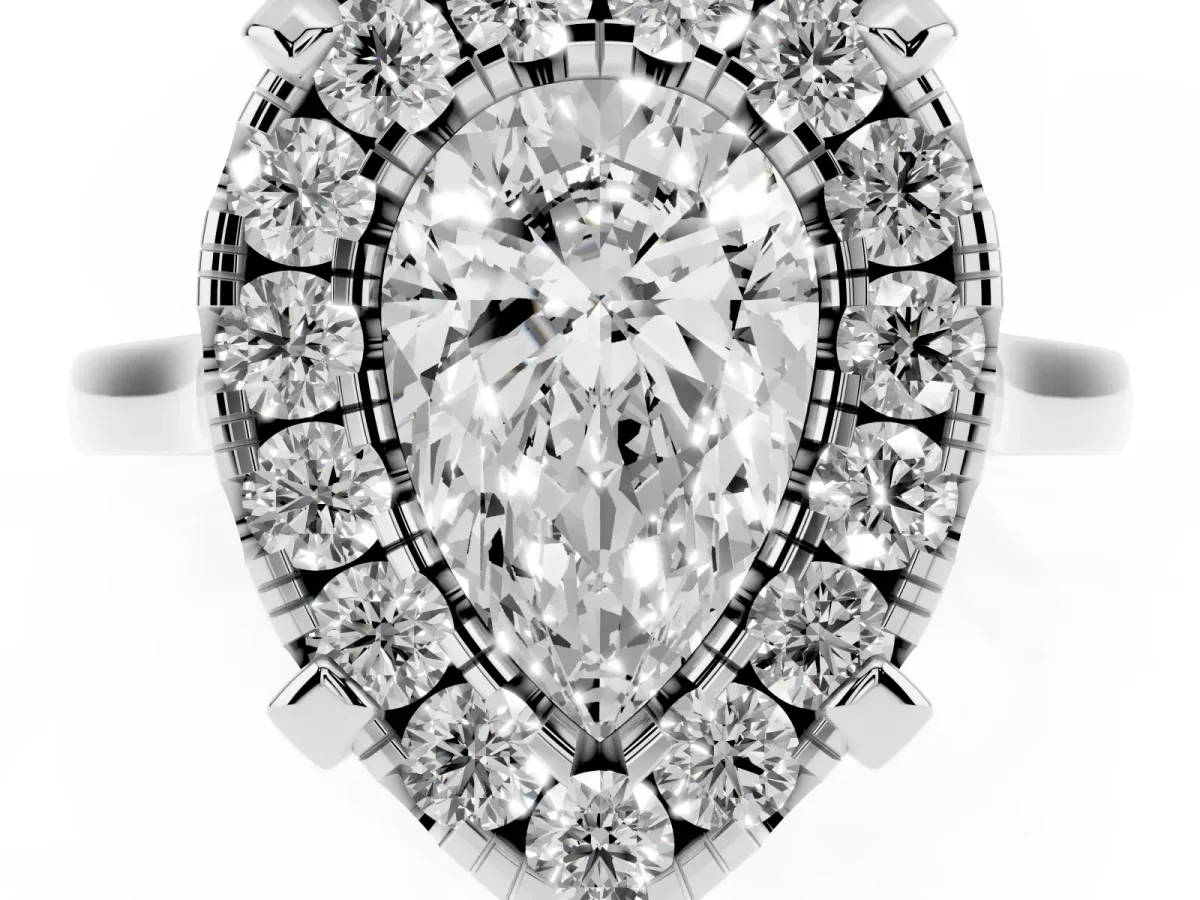 Pear Cut Diamond Cluster Halo Solitaire with Four-Prong Setting Platinum
