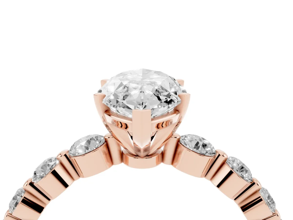 Marquise Cut Solitaire Diamond Ring with Pave Band and Four-Prong Setting Rose gold