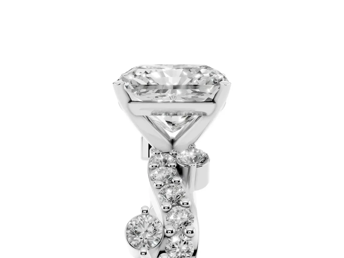 Radiant Cut Cut Solitaire Diamond Twisted Band with Pave Setting Platinum
