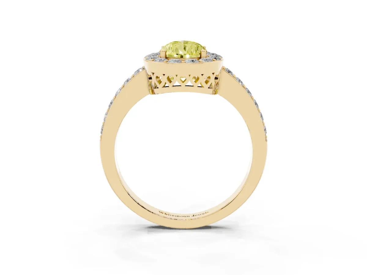 Fancy Yellow Pear Cut Halo Diamond Pavé Band Ring with Prong Setting Yellow gold