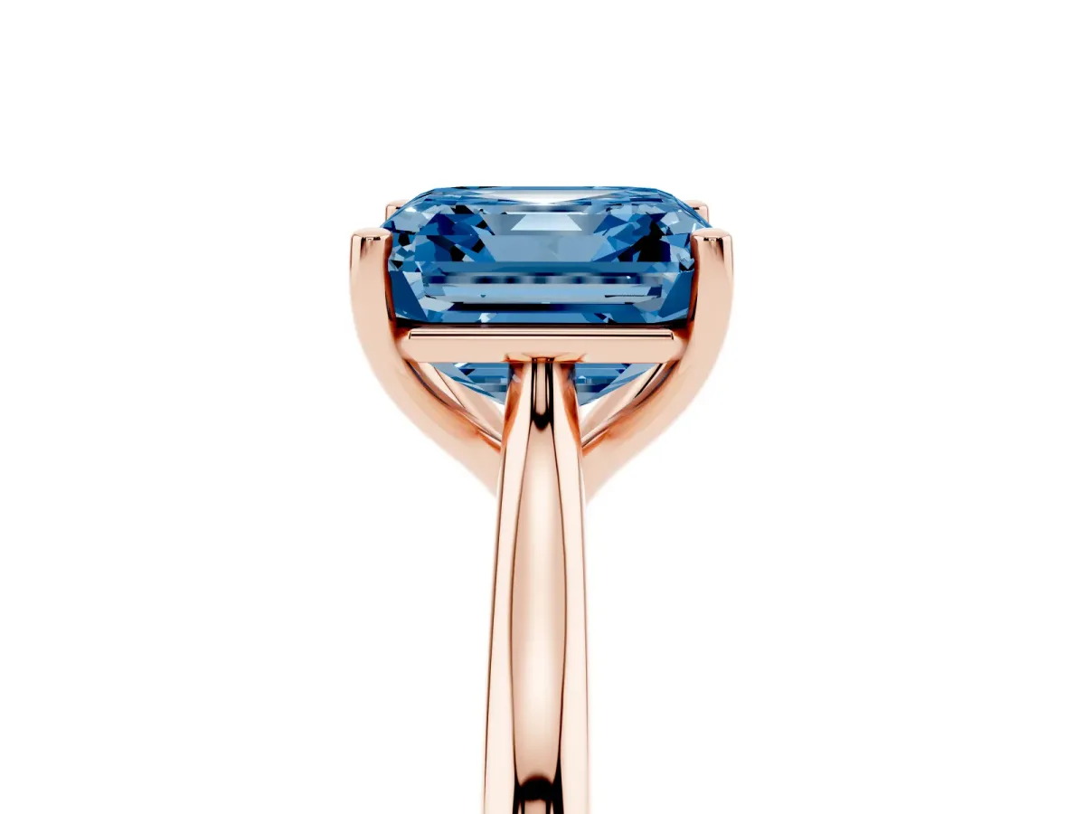 Fancy Blue Asscher Cut Cut Solitaire Ring with Cathedral Band and Four-Prong Setting Rose gold