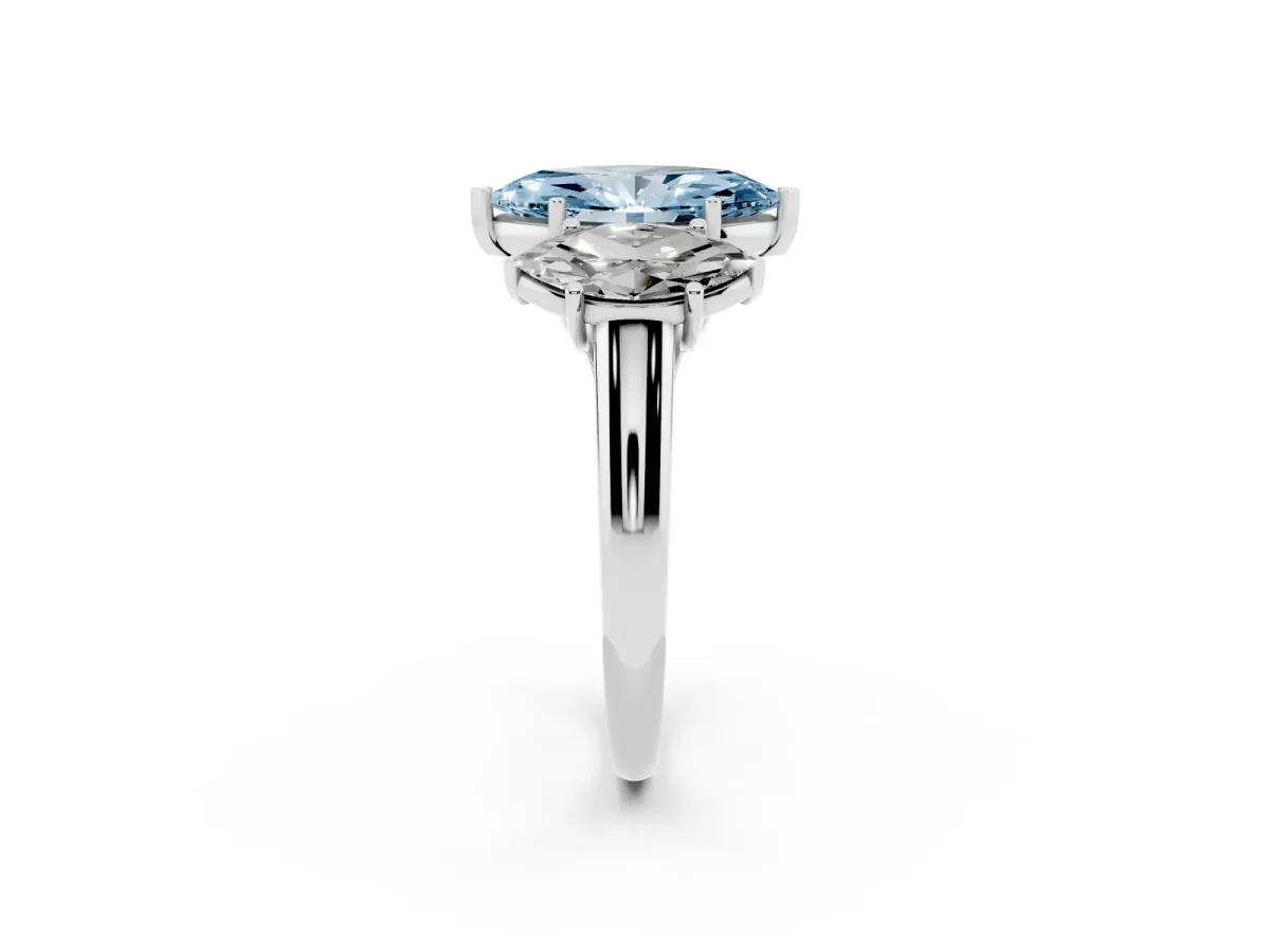Fancy Blue Three-Stone Marquise Cut Diamond Engagement Ring with Prong Setting White gold