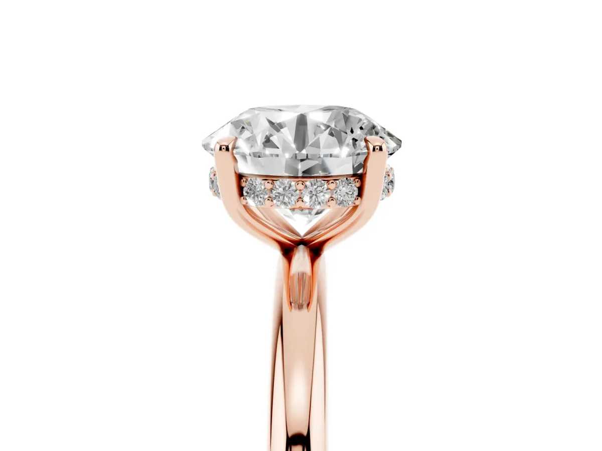 Round Cut Diamond Solitaire Ring with Thin Band and Four-Prong Setting Rose gold