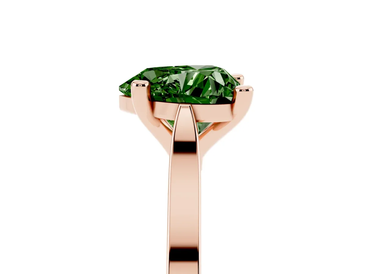 Fancy Green Heart Cut Solitaire Diamond Ring with Four-Prong Setting and Tapered Band Rose gold