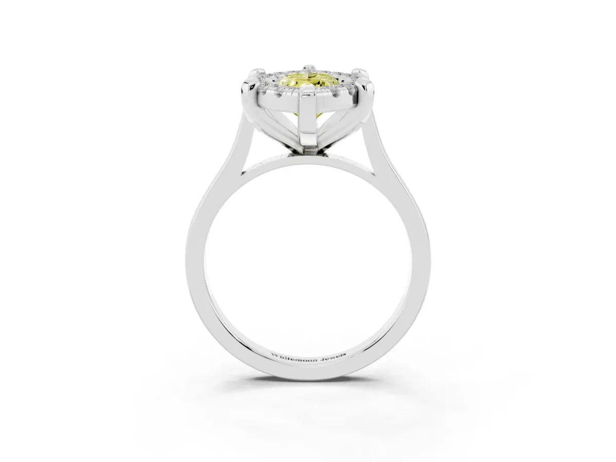 Fancy Yellow Marquise Cut Diamond Cluster Halo Solitaire with Four-Prong Setting Silver