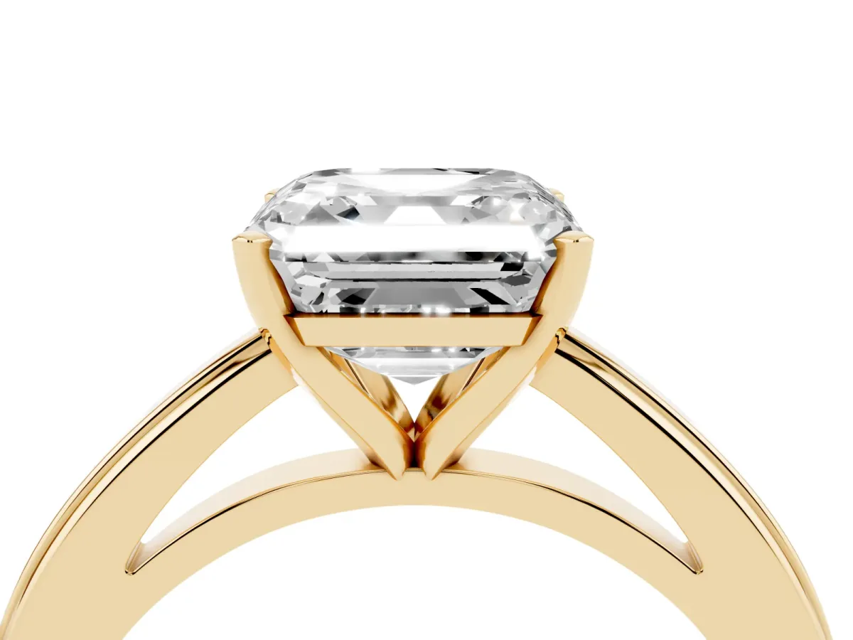 Asscher Cut Solitaire Diamond Ring with Four-Prong Setting and Classic Band Yellow gold