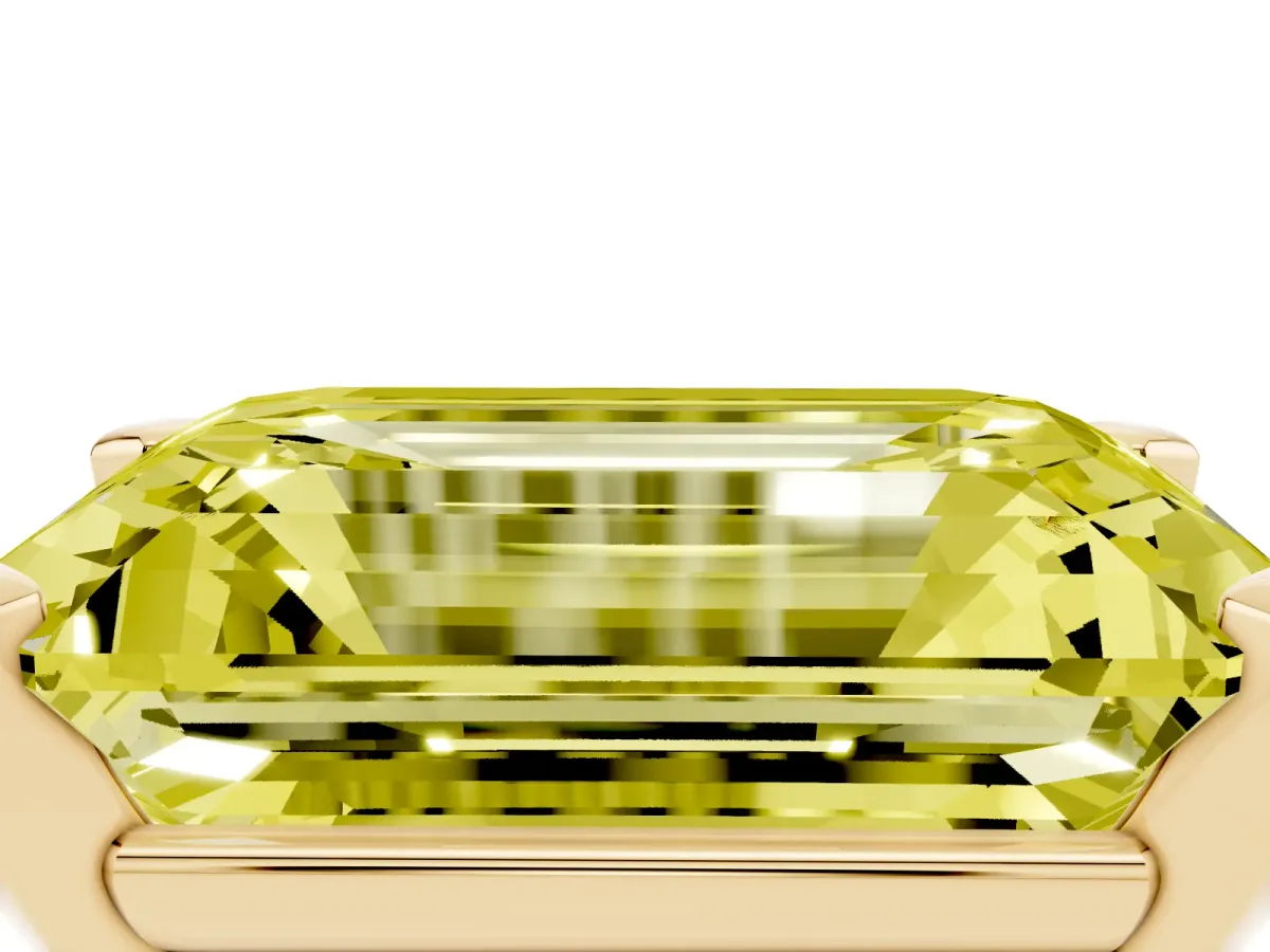 Fancy Yellow Emerald Cut Diamond Solitaire Ring with Prong Setting and Classic Band Yellow gold