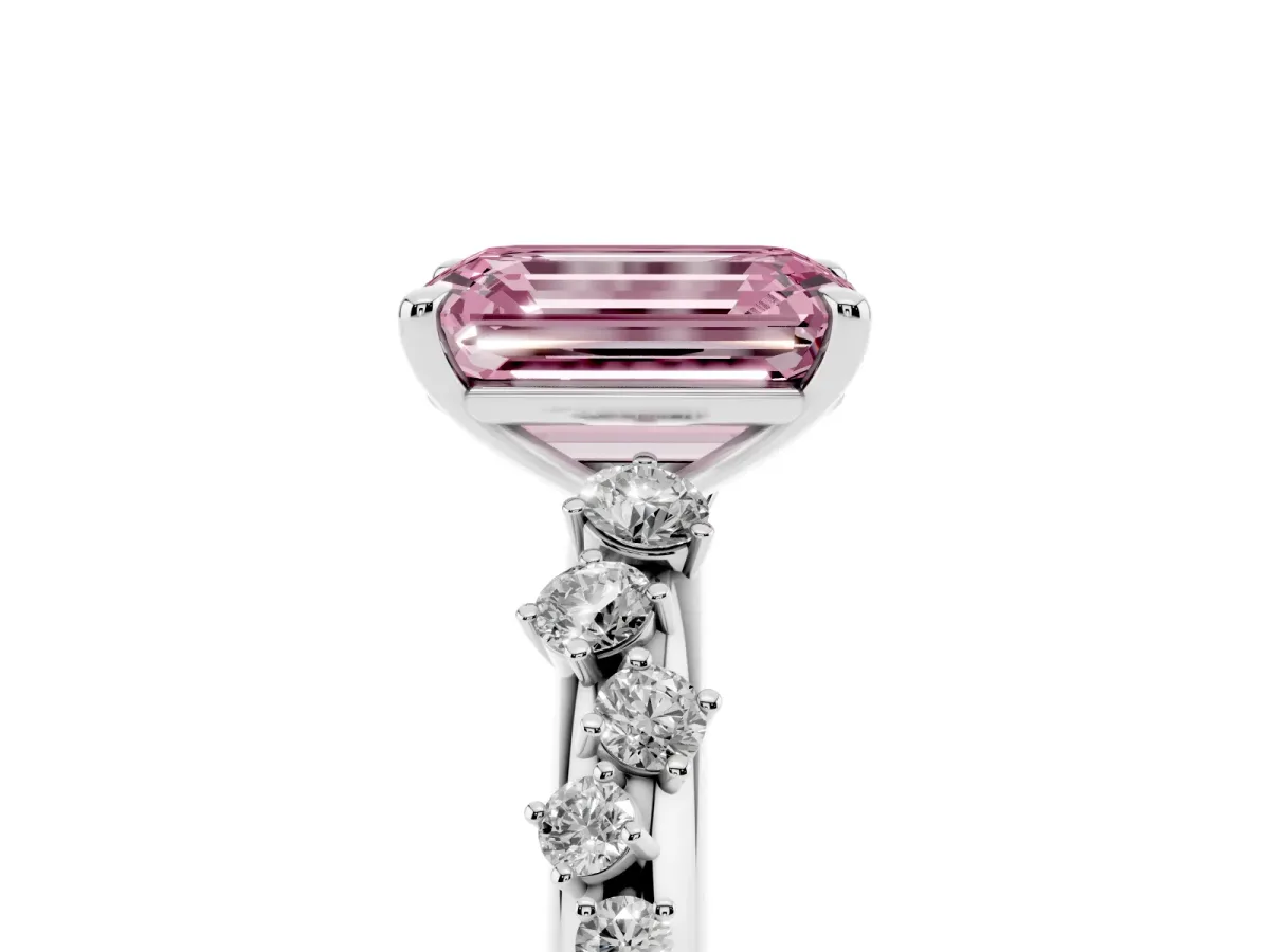 Fancy Pink Emerald Cut Diamond Cluster Prong-Set Solitaire Ring Platinum