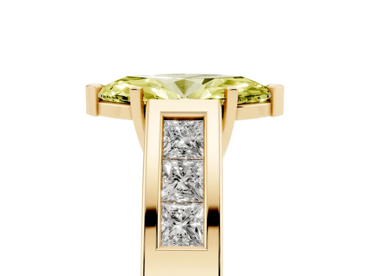 Fancy Yellow Marquise Cut Cut Channel Set Solitaire Ring with Four-Prong Setting Yellow gold
