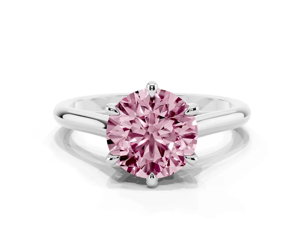 Fancy Pink Round Cut Solitaire Engagement Ring with Six-Prong Setting and Classic Band White gold