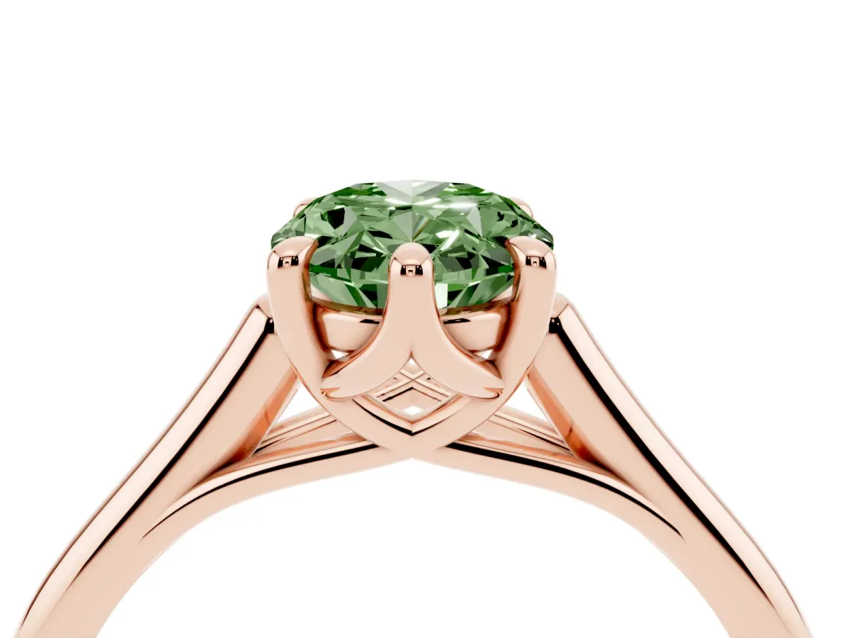 Fancy Green Oval Cut Solitaire Engagement Ring with Six-Prong Setting and Classic Band Rose gold