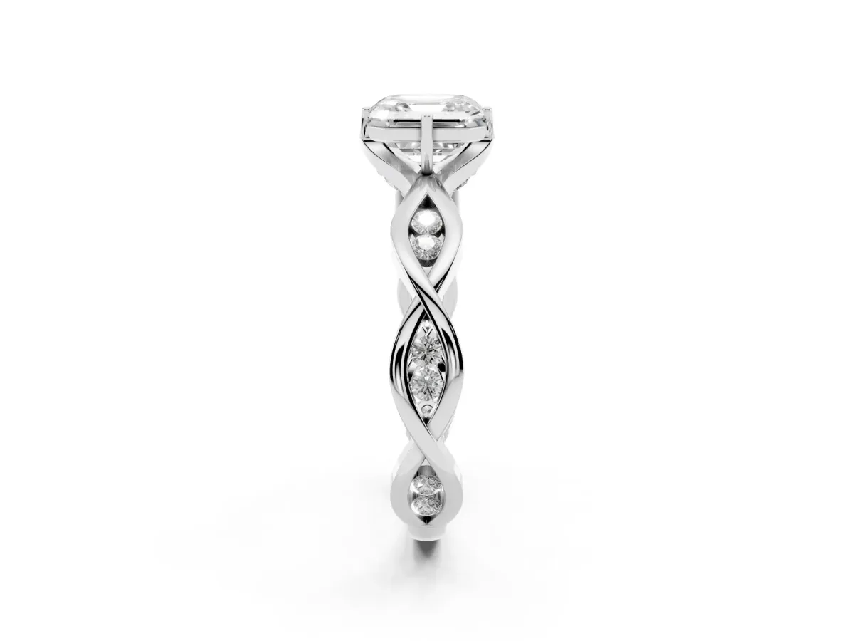 Asscher Cut Solitaire Twist Band with Leaf Prong Setting Platinum