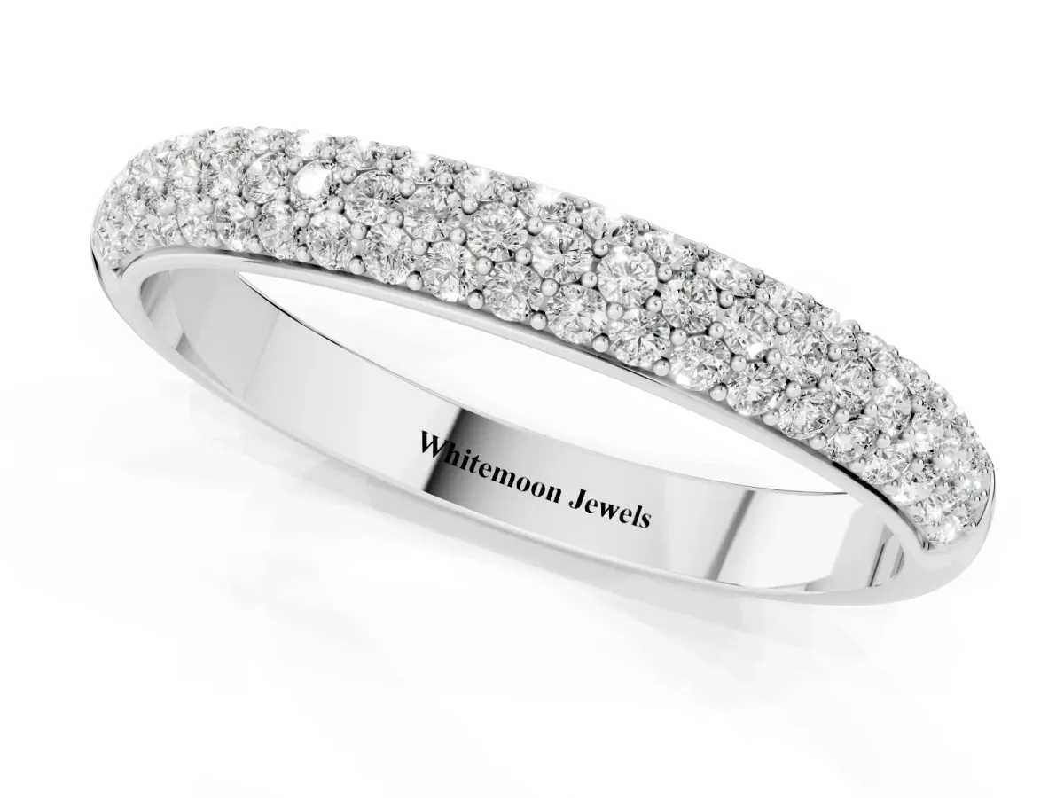 Pavé Round Diamond White Gold Eternity Band Silver